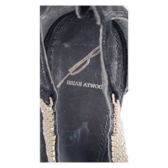 B BRIAN ATWOOD BFLORETO Suede Crystal Embellished Sandals T-Strap Black - Picture 10 of 14